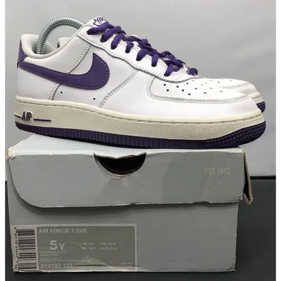 Nike Air Force 1 Dunk Low 314192 White Purple Boys 5 Fast Ship In Box